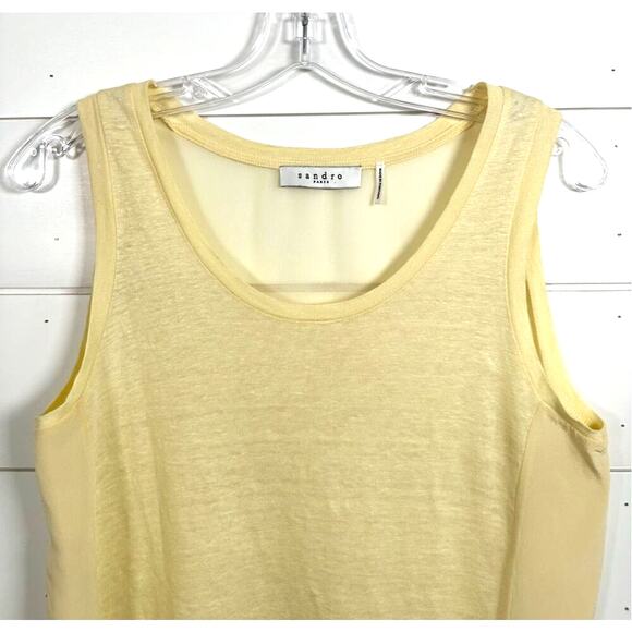 Sandro Paris Linen Front Sheer Back Sleeveless Tank Top Light Yellow Medium - Picture 2 of 7